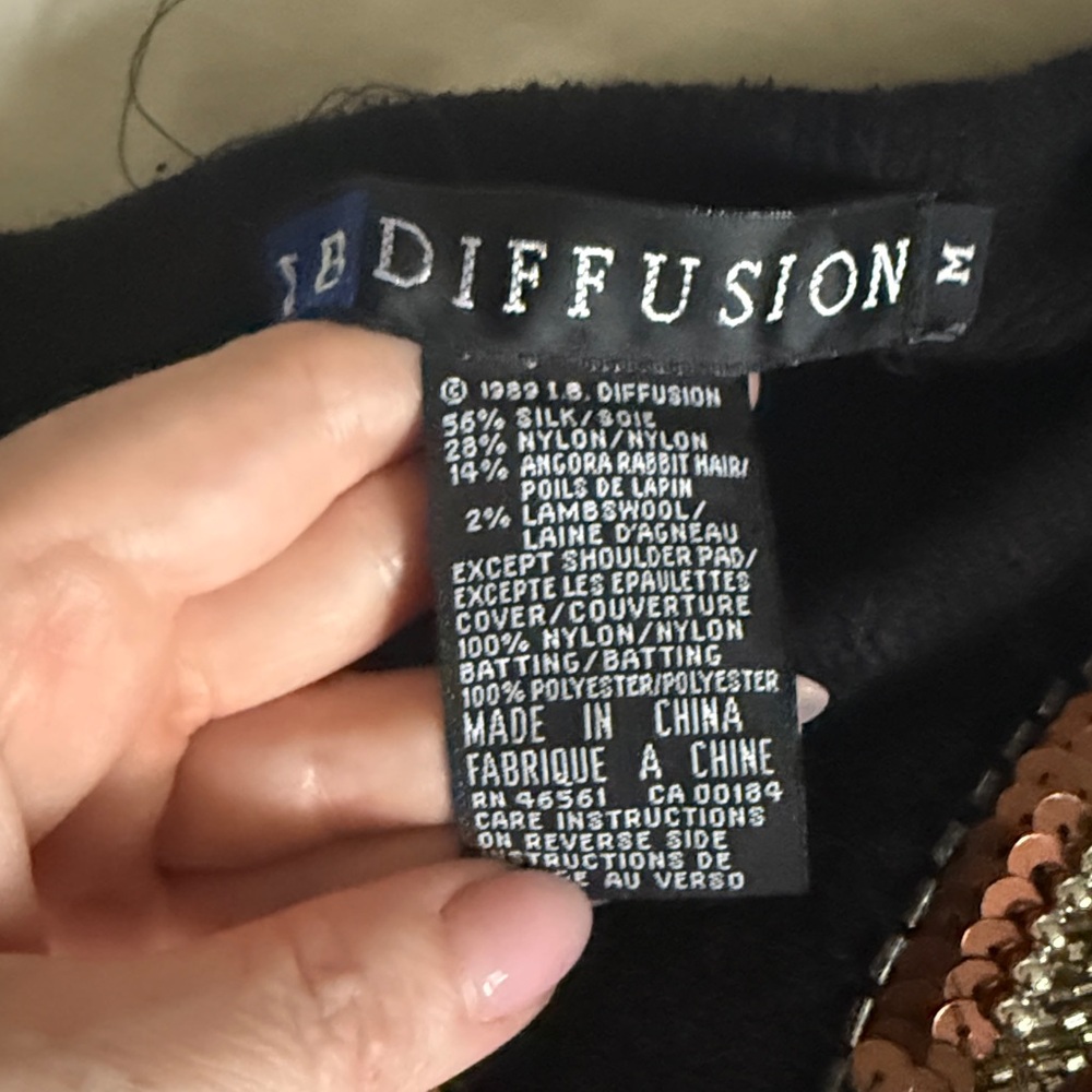 Vintage I.B. Diffusion Beaded Sequin Bow Angora Silk Lambswool Sweater Crewneck - Picture 6 of 6